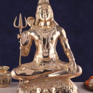 Pure Brass Lord Shiva Statue | 23" x 14.5" x 10" | 16.5 kg | Glossy Lacquer Finish | Mahadev on Tiger Throne | Sacred Hindu Art | Jaipurio